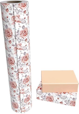 WRAPAHOLIC Reversible Wrapping Paper - 24 Inch X 100 Feet Jumbo Roll Vintage Floral Printed on Silver Pearlized Paper Design, Perfect for Wedding, Birthday, Mother's Day and More Occasions in Saudi Arabia
