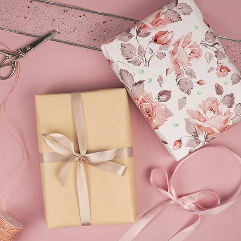 WRAPAHOLIC Reversible Wrapping Paper - 24 Inch X 100 Feet Jumbo Roll Vintage Floral Printed on Silver Pearlized Paper Design, Perfect for Wedding, Birthday, Mother's Day and More Occasions in Saudi Arabia