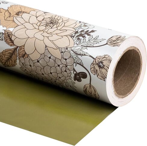 WRAPAHOLIC Reversible Wrapping Paper - 24 Inch X 100 Feet Jumbo Roll Vintage Floral Printed on Silver Pearlized Paper Design, Perfect for Wedding, Birthday, Mother's Day and More Occasions in Saudi Arabia