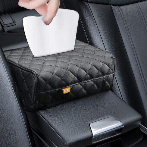 Car Tissue Holder, Made of High Grade PU Leather for Tissue Holder for Car. Car Tissue Box Holder with Adjustable Shoulder Strap for Seat Back, Center Console and Sun Visor, (Black) in Saudi Arabia