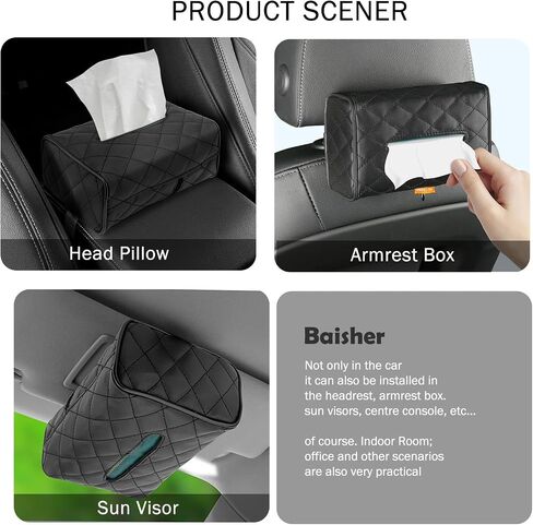 Car Tissue Holder, Made of High Grade PU Leather for Tissue Holder for Car. Car Tissue Box Holder with Adjustable Shoulder Strap for Seat Back, Center Console and Sun Visor, (Black) in Saudi Arabia