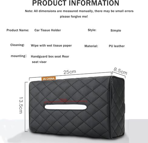Car Tissue Holder, Made of High Grade PU Leather for Tissue Holder for Car. Car Tissue Box Holder with Adjustable Shoulder Strap for Seat Back, Center Console and Sun Visor, (Black) in Saudi Arabia