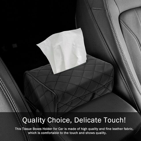 Car Tissue Holder, Made of High Grade PU Leather for Tissue Holder for Car. Car Tissue Box Holder with Adjustable Shoulder Strap for Seat Back, Center Console and Sun Visor, (Black) in Saudi Arabia