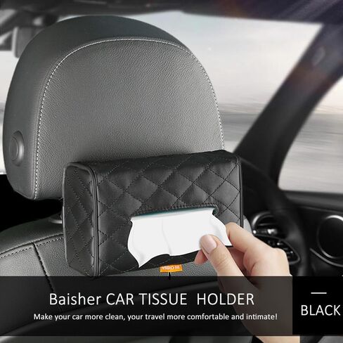 Car Tissue Holder, Made of High Grade PU Leather for Tissue Holder for Car. Car Tissue Box Holder with Adjustable Shoulder Strap for Seat Back, Center Console and Sun Visor, (Black) in Saudi Arabia