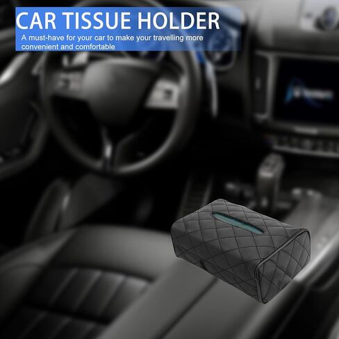 Car Tissue Holder, Made of High Grade PU Leather for Tissue Holder for Car. Car Tissue Box Holder with Adjustable Shoulder Strap for Seat Back, Center Console and Sun Visor, (Black) in Saudi Arabia