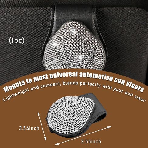 Augeny Bling Sunglass Holder for Car Sun Visor, Leather Auto Visor Eyeglasses Clip Mount with Rhinestones, Bling Glasses Holder for Women Girls, Universal Car Interior Accessories (Beige & White) in Kuwait