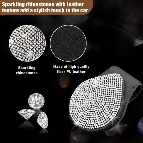 Augeny Bling Sunglass Holder for Car Sun Visor, Leather Auto Visor Eyeglasses Clip Mount with Rhinestones, Bling Glasses Holder for Women Girls, Universal Car Interior Accessories (Beige & White) in Kuwait