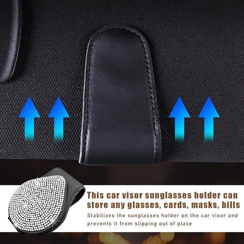 Augeny Bling Sunglass Holder for Car Sun Visor, Leather Auto Visor Eyeglasses Clip Mount with Rhinestones, Bling Glasses Holder for Women Girls, Universal Car Interior Accessories (Beige & White) in Kuwait