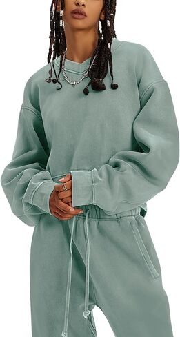 PEHMEA ملابس نسائية مكونة من قطعتين بلوفر بأكمام طويلة وسراويل ركض بدلة رياضية (BeanGreen-M) in Kuwait