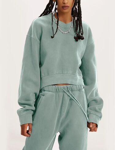 PEHMEA ملابس نسائية مكونة من قطعتين بلوفر بأكمام طويلة وسراويل ركض بدلة رياضية (BeanGreen-M) in Kuwait