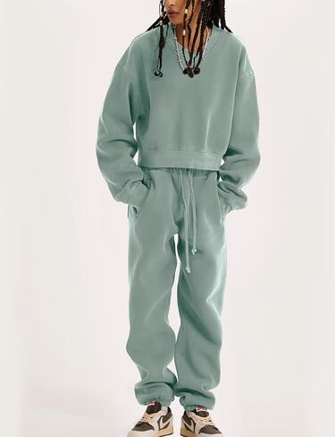 PEHMEA ملابس نسائية مكونة من قطعتين بلوفر بأكمام طويلة وسراويل ركض بدلة رياضية (BeanGreen-M) in Kuwait