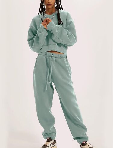 PEHMEA ملابس نسائية مكونة من قطعتين بلوفر بأكمام طويلة وسراويل ركض بدلة رياضية (BeanGreen-M) in Kuwait