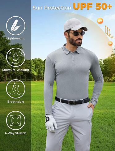 Men's Long Sleeve Golf Polo Shirt UPF 50+ Sun Protection Cool Shirts Quick Dry UV Shirts Fishing Outdoor in Saudi Arabia