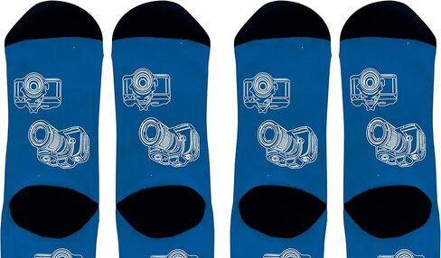 ThisWear Photographer Gifts Camera Socks Blue & White Sketch Camera Print Socks Novelty Crew Socks in Saudi Arabia