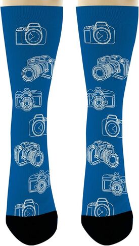 ThisWear Photographer Gifts Camera Socks Blue & White Sketch Camera Print Socks Novelty Crew Socks in Saudi Arabia