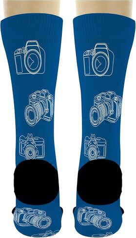 ThisWear Photographer Gifts Camera Socks Blue & White Sketch Camera Print Socks Novelty Crew Socks in Saudi Arabia