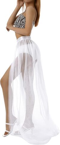 Womens See Through Tulle Maxi Skirt Sexy Transparent High Waist Bandage Mesh Overskirt Rave Party Mesh Long Skirt in Kuwait