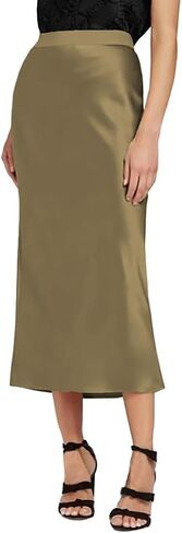 Gardenia Jasminoides Silk Satin Skirts for Women Midi Simple High Elastic Waist Swing Casual Dresses J02 in Saudi Arabia