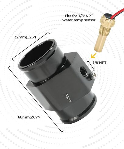محول خرطوم الرادياتير، ملحقات السيارة أنبوب مشترك لدرجة حرارة الماء، محول مستشعر درجة حرارة الألومنيوم مع 2 مشبك من الفولاذ المقاوم للصدأ، مناسب للخراطيم مع مستشعرات درجة حرارة الماء الملولبة 1/8 NPT in Kuwait
