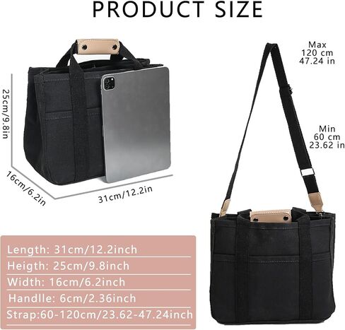 Canvas Tote Bag with Multi-Pockets Crossbody Tote Bag for Women, Large Capacity Shoulder Handbag with Compartments in Saudi Arabia