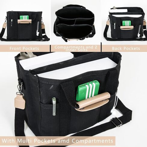 Canvas Tote Bag with Multi-Pockets Crossbody Tote Bag for Women, Large Capacity Shoulder Handbag with Compartments in Saudi Arabia