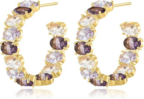 Dazzling Multicolor Austrian Crystal 14K Gold Plated Hoop Earrings for Women Fashion Hypoallergenic Jewelry Gift in Kuwait