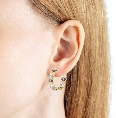 Dazzling Multicolor Austrian Crystal 14K Gold Plated Hoop Earrings for Women Fashion Hypoallergenic Jewelry Gift in Kuwait