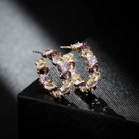 Dazzling Multicolor Austrian Crystal 14K Gold Plated Hoop Earrings for Women Fashion Hypoallergenic Jewelry Gift in Kuwait
