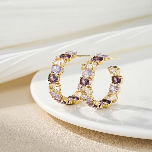Dazzling Multicolor Austrian Crystal 14K Gold Plated Hoop Earrings for Women Fashion Hypoallergenic Jewelry Gift in Kuwait