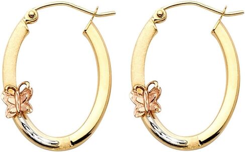 Jewels By Lux 14K White Yellow And Rose Gold Earrings Butterfly Oval Hoop in Saudi Arabia