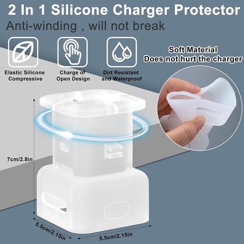 2 in 1 Silicone Charger Protector,4 Pack Data Cable Winder Anti-Break Protection Cable Storage,18W/20W Charger Silicone Protective Case,Suitable for 11/12 Charger(Charger not Included) in Saudi Arabia