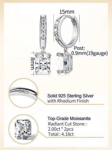 D Color VVS1 Clarity Moissanite Sparkle Dangle Hoop Earrings for Women, Radiant Cut/Pear Cut/Round Cut/Star/Sun, Really Authentic Solid 925 Sterling Silver, Anniversary Valentines Jewelry in Kuwait