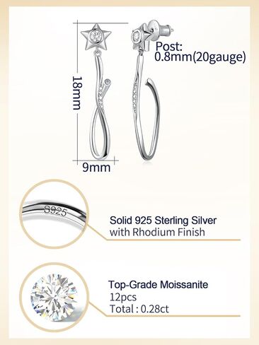 D Color VVS1 Clarity Moissanite Sparkle Dangle Hoop Earrings for Women, Radiant Cut/Pear Cut/Round Cut/Star/Sun, Really Authentic Solid 925 Sterling Silver, Anniversary Valentines Jewelry in Kuwait