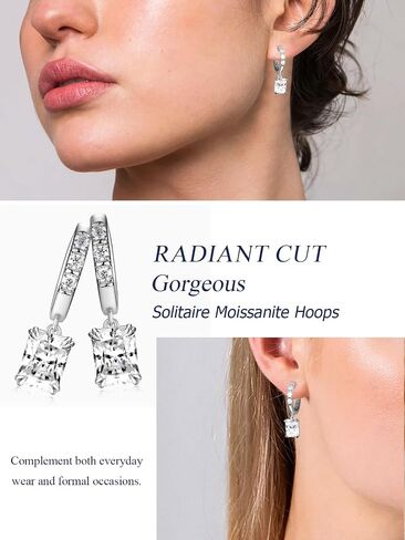 D Color VVS1 Clarity Moissanite Sparkle Dangle Hoop Earrings for Women, Radiant Cut/Pear Cut/Round Cut/Star/Sun, Really Authentic Solid 925 Sterling Silver, Anniversary Valentines Jewelry in Kuwait