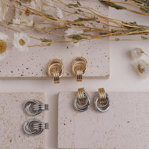 JeanBeau Chunky Gold 2 Tone Knot Stud Earrings for Women Statement Trendy Lightweight Hollow Twisted Dangle Earring Prom Fashion Jewelry Gift in Saudi Arabia