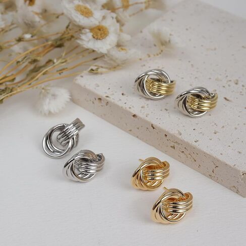 JeanBeau Chunky Gold 2 Tone Knot Stud Earrings for Women Statement Trendy Lightweight Hollow Twisted Dangle Earring Prom Fashion Jewelry Gift in Saudi Arabia