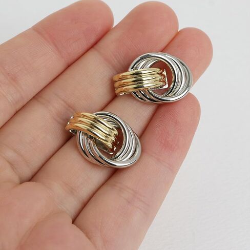 JeanBeau Chunky Gold 2 Tone Knot Stud Earrings for Women Statement Trendy Lightweight Hollow Twisted Dangle Earring Prom Fashion Jewelry Gift in Saudi Arabia