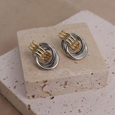 JeanBeau Chunky Gold 2 Tone Knot Stud Earrings for Women Statement Trendy Lightweight Hollow Twisted Dangle Earring Prom Fashion Jewelry Gift in Saudi Arabia