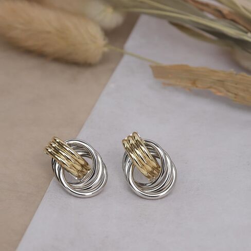JeanBeau Chunky Gold 2 Tone Knot Stud Earrings for Women Statement Trendy Lightweight Hollow Twisted Dangle Earring Prom Fashion Jewelry Gift in Saudi Arabia