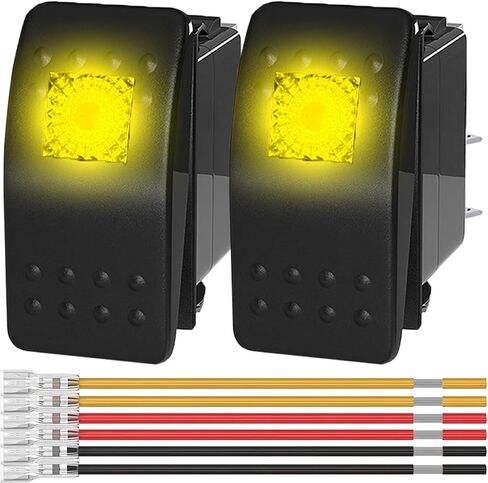 2Pcs Marine Rocker Switch 12V Lighted Rocker Toggle Switch Yellow LED Light Illuminated 3Pin SPST 2Position ON/Off Waterproof with Locked Terminal Wires for Boat UTV RZR ATV Car Automotive in Saudi Arabia