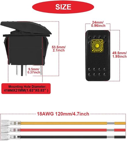 2Pcs Marine Rocker Switch 12V Lighted Rocker Toggle Switch Yellow LED Light Illuminated 3Pin SPST 2Position ON/Off Waterproof with Locked Terminal Wires for Boat UTV RZR ATV Car Automotive in Saudi Arabia
