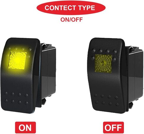 2Pcs Marine Rocker Switch 12V Lighted Rocker Toggle Switch Yellow LED Light Illuminated 3Pin SPST 2Position ON/Off Waterproof with Locked Terminal Wires for Boat UTV RZR ATV Car Automotive in Saudi Arabia