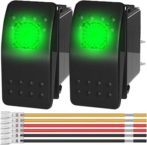 2Pcs Marine Rocker Switch 12V Lighted Rocker Toggle Switch Yellow LED Light Illuminated 3Pin SPST 2Position ON/Off Waterproof with Locked Terminal Wires for Boat UTV RZR ATV Car Automotive in Saudi Arabia