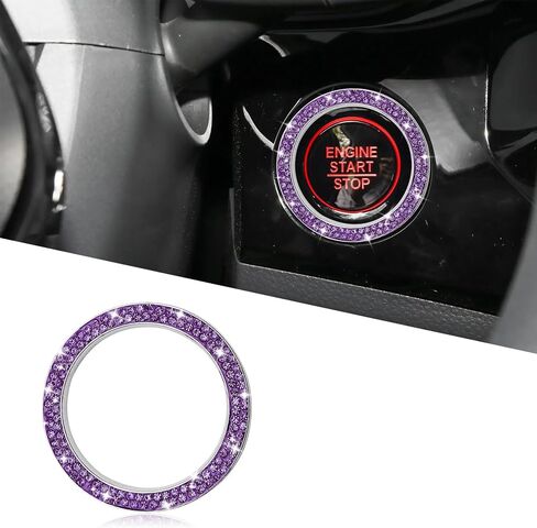 1PCS Car Bling Crystal Engine Start Ring Decals, Sparkling Push Start Button Sticker, Car Engine Start Stop Decoration Ring, Sparkling Car Accessories for Women (Purple, 1PCS) in Kuwait