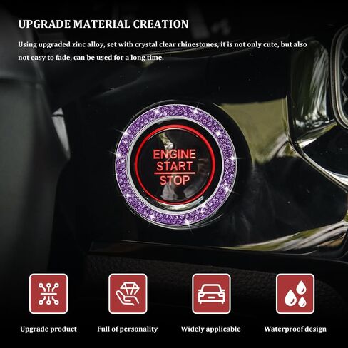 1PCS Car Bling Crystal Engine Start Ring Decals, Sparkling Push Start Button Sticker, Car Engine Start Stop Decoration Ring, Sparkling Car Accessories for Women (Purple, 1PCS) in Kuwait
