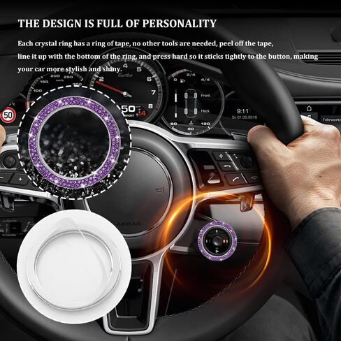 1PCS Car Bling Crystal Engine Start Ring Decals, Sparkling Push Start Button Sticker, Car Engine Start Stop Decoration Ring, Sparkling Car Accessories for Women (Purple, 1PCS) in Kuwait
