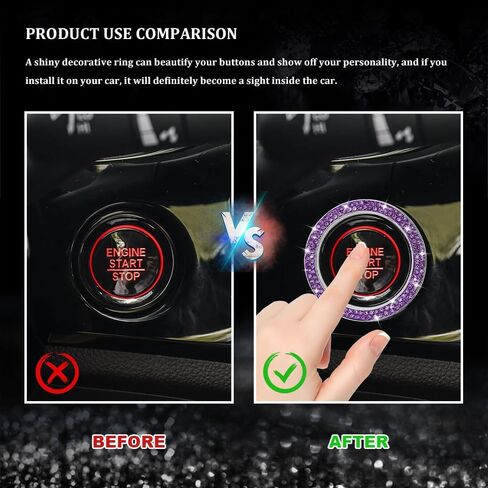 1PCS Car Bling Crystal Engine Start Ring Decals, Sparkling Push Start Button Sticker, Car Engine Start Stop Decoration Ring, Sparkling Car Accessories for Women (Purple, 1PCS) in Kuwait