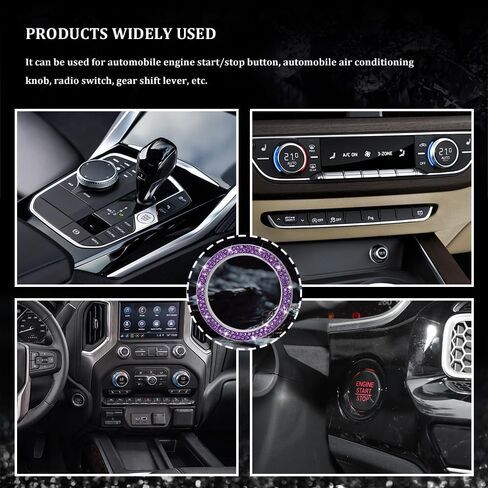 1PCS Car Bling Crystal Engine Start Ring Decals, Sparkling Push Start Button Sticker, Car Engine Start Stop Decoration Ring, Sparkling Car Accessories for Women (Purple, 1PCS) in Kuwait