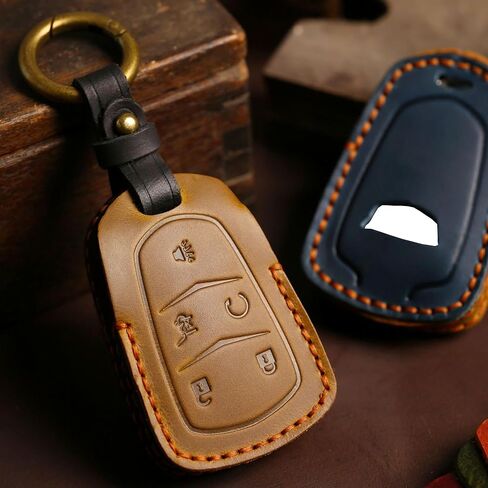 Genuine Leather 5-Button Key Fob Cover Case for Cadillac XT4 XT5 XT6 Escalade ATS CT6 CTS XTS SRX (2015-2024) Key Fob Holder Protector Accessories (Black) in Kuwait