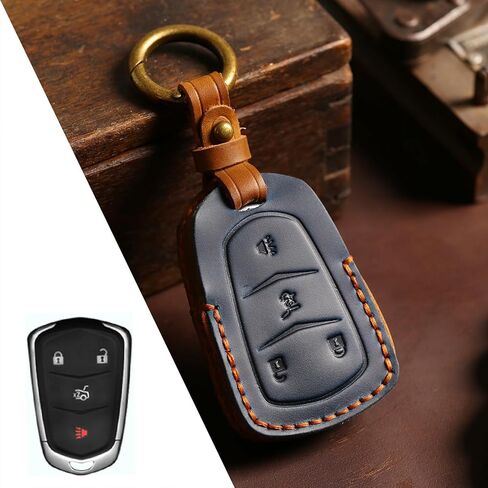 Genuine Leather 5-Button Key Fob Cover Case for Cadillac XT4 XT5 XT6 Escalade ATS CT6 CTS XTS SRX (2015-2024) Key Fob Holder Protector Accessories (Black) in Kuwait